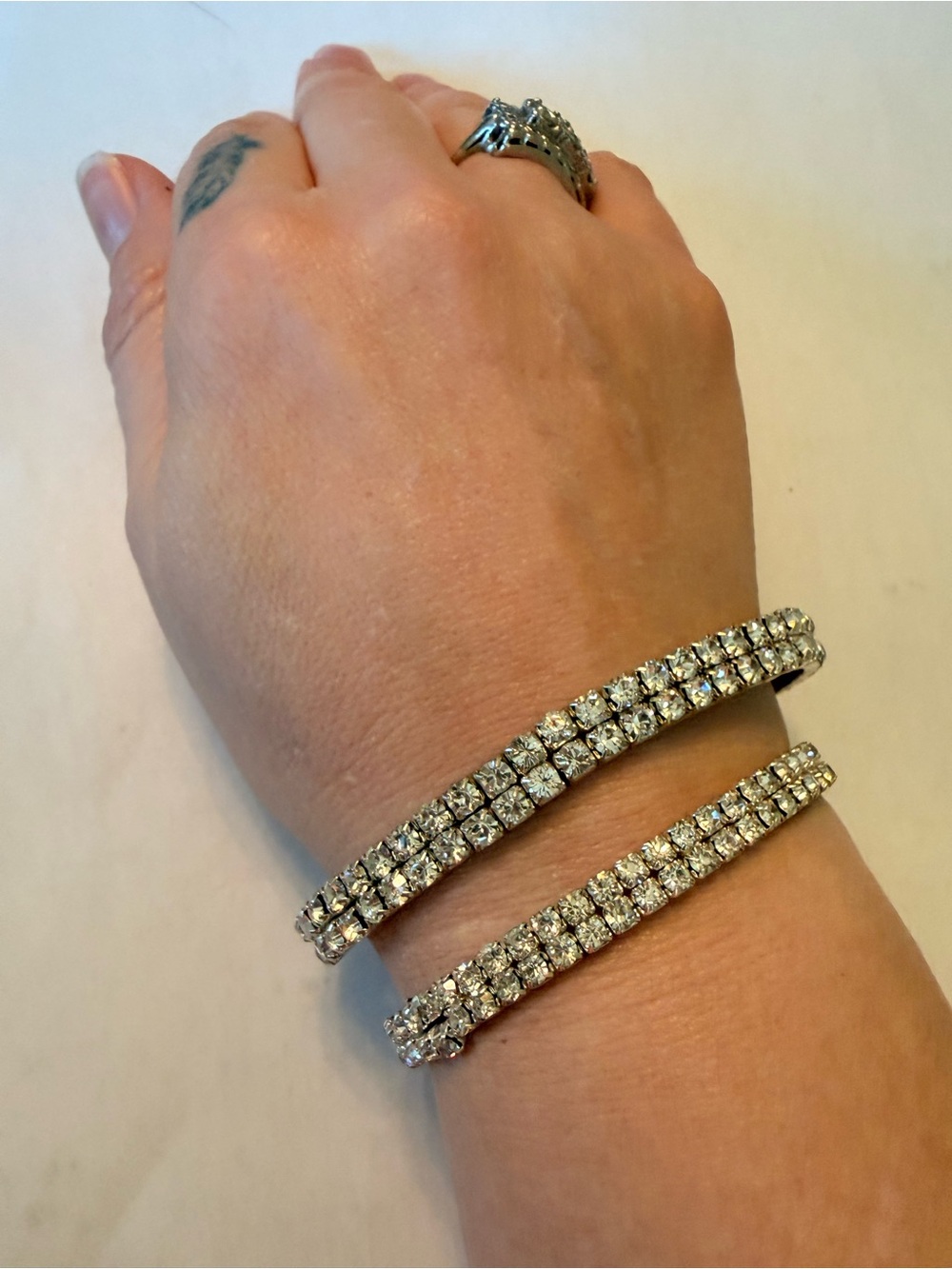 Silver Crystal Double Row Tennis Bracelet - Sparkling Clear Stones